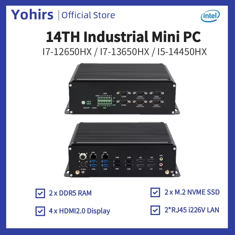 Fanless Industrial Pc Rs485 Core I7 - Pc Mini Industri ke-14 i5-14450HX i7-13650HX